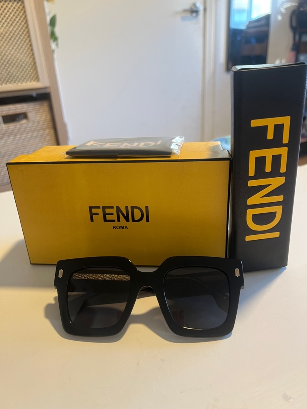 Fendi Roma- Black Square Women's Sunglasses with Gold Accents